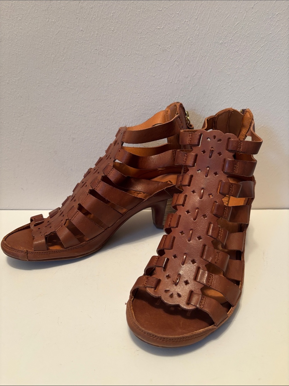 Pikolinos Brown Strappy Leather comfort Heeled Sandals 37